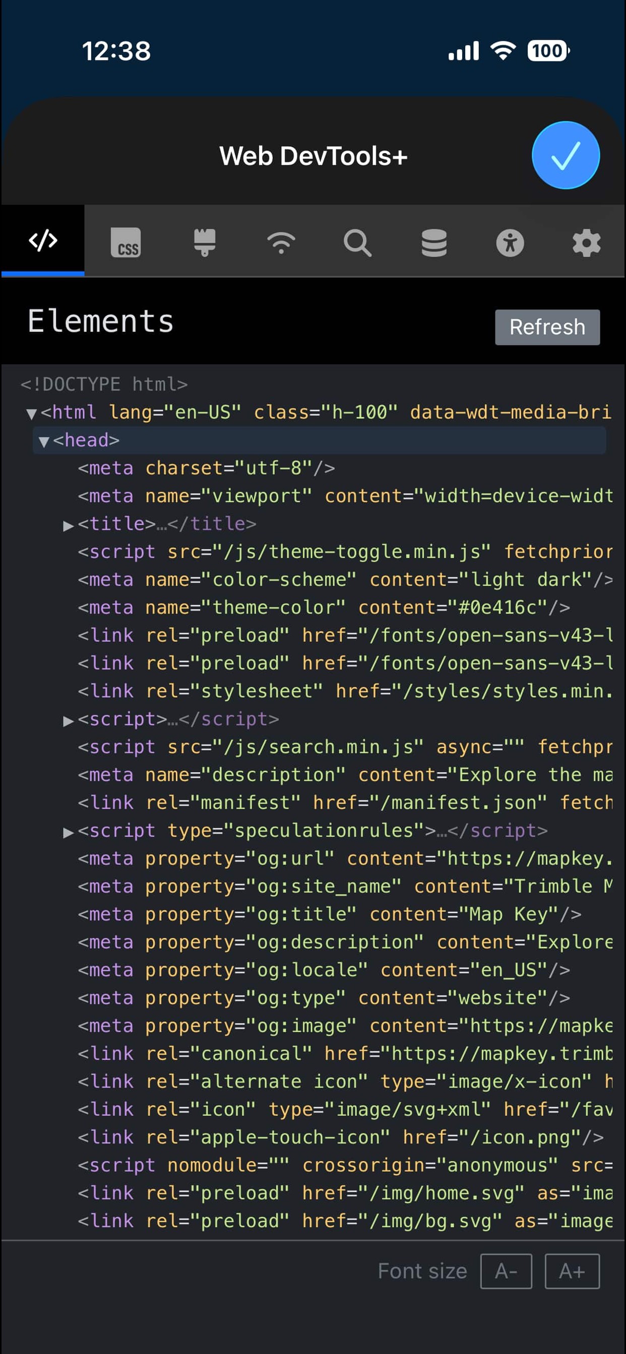 Web Dev Tools screenshot showing the Element Inspector tool