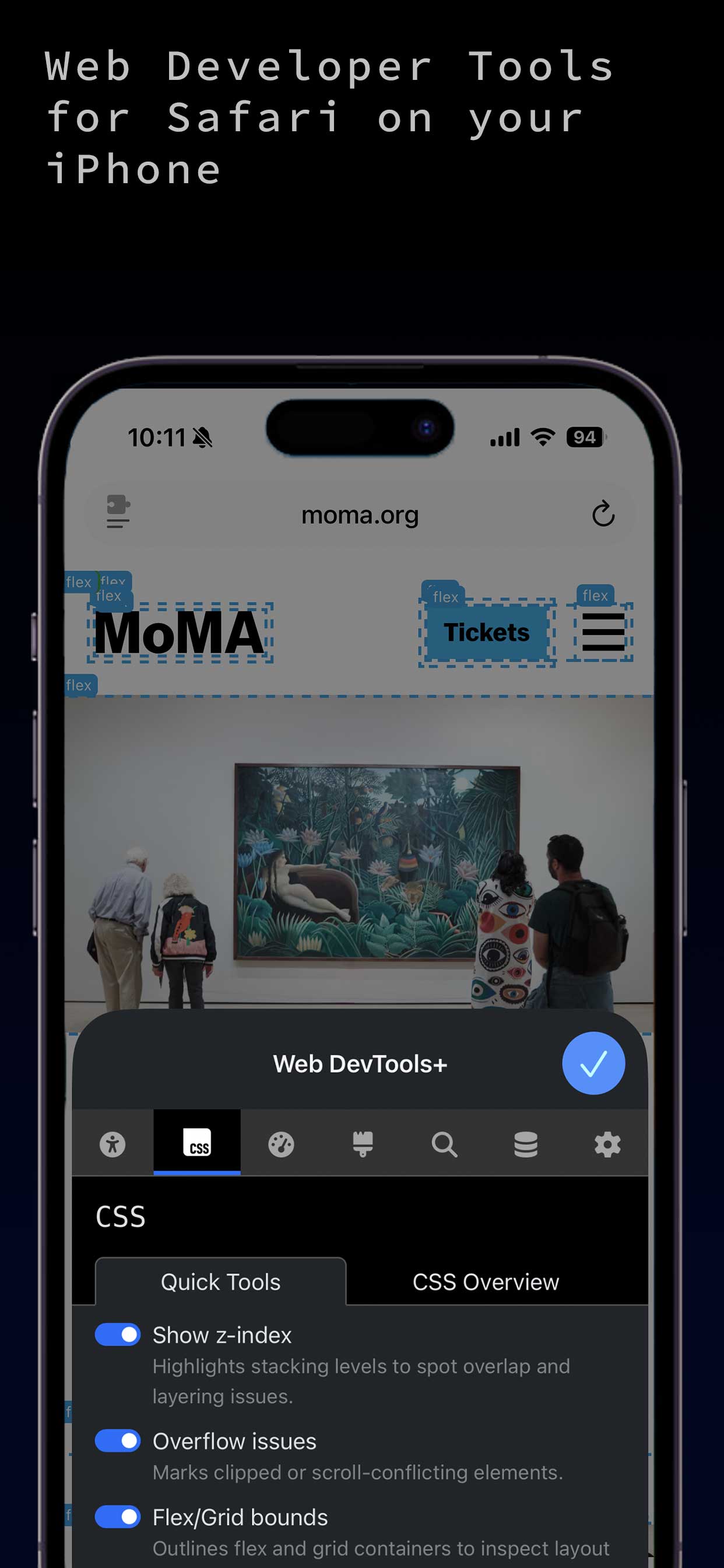 Web Dev Tools screenshot showing the accessibility snapshot tool
